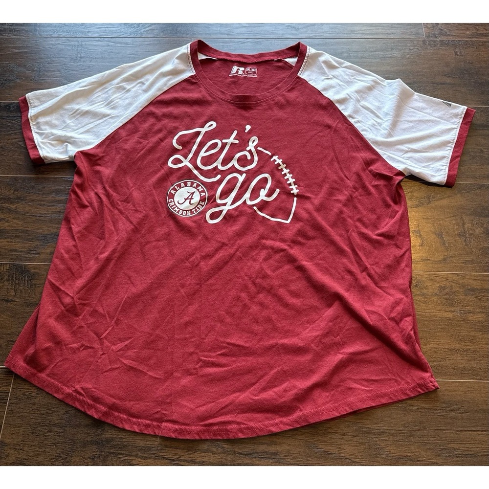 Alabama Crimson Tide Shirt Womens 2XL 20 Russell Let's Go Raglan Tee Red NCAA